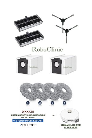 Dreame L10s Pro Ultra Heat Robot Süpürge ( RLL82CE ) Uyumlu Toz Torbası, Fırça, Filtre, Mop 10 Parça
