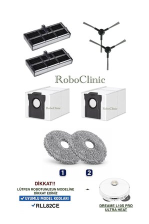 Dreame L10s Pro Ultra Heat Robot Süpürge ( RLL82CE ) Uyumlu Fırça, Filtre, Mop, Toz Torbası 8 Parça