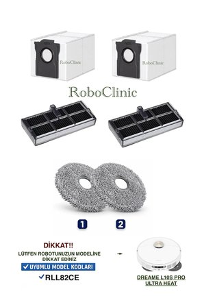 Dreame L10s Pro Ultra Heat Robot Süpürge ( RLL82CE ) Uyumlu Filtre, Mop Paspas, Toz Torbası 6 Parça