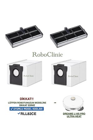Dreame L10s Pro Ultra Heat Robot Süpürge ( RLL82CE ) Uyumlu Toz Torbası, Filtre 4 Parça