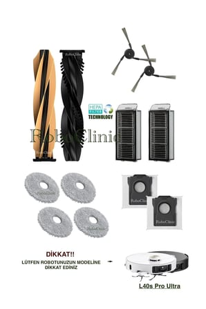Dreame L40s Pro Ultra (RLL74CE) Robot Süpürge Uyumlu Yedek Toz Torba, Fırça, Filtre, Mop 12 Parça
