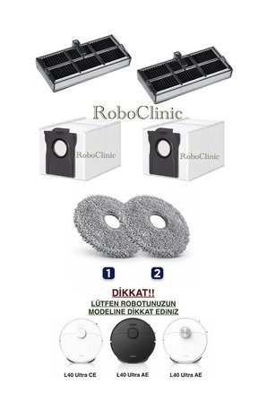 Dreame L40 Ultra CE ve AE Robot Süpürge Uyumlu Yedek Toz Torbası, Filtre, Mop Paspas -6 Parça