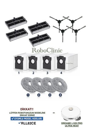 Dreame L10s Pro Ultra Heat Robot Süpürge ( RLL82CE ) Uyumlu Fırça, Filtre, Mop, Toz Torbası 16 Parça