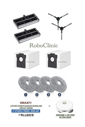 Dreame L10s Pro Ultra Heat Robot Süpürge ( RLL82CE ) Uyumlu Toz Torbası, Fırça, Filtre, Mop 10 Parça