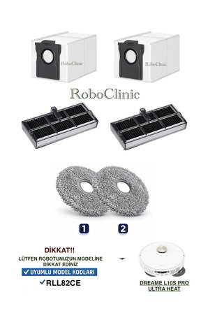 Dreame L10s Pro Ultra Heat Robot Süpürge ( RLL82CE ) Uyumlu Filtre, Mop Paspas, Toz Torbası 6 Parça