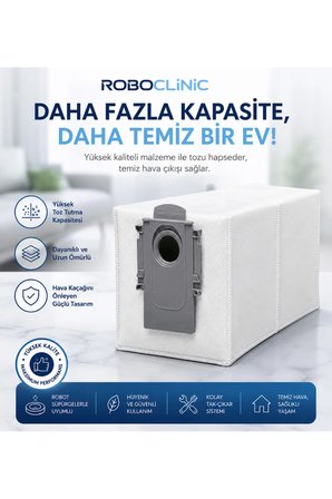 Roborock Qrevo Edge 5V1 Robot Süpürge Uyumlu Yedek Parça Toz Torbası 4 Adet