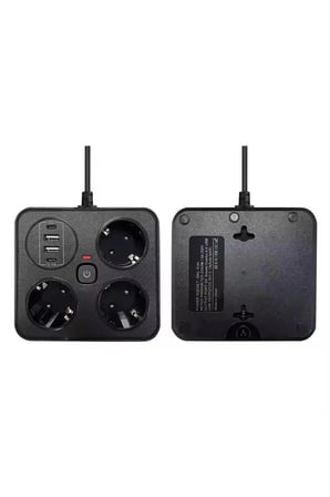 Akım Korumalı Anahtarlı Priz - 3x Priz - 2x Usb - 2x Type-c - 2 Mt Kablo Hızlı Şarj Özellikli Siyah