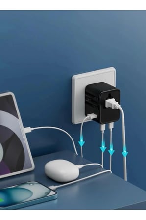 25w Evrensel Seyahat Adaptörü, Eu/us/uk/au Priz Dönüştürücü, 1x Usb, 2x Type-c Hızlı Şarj