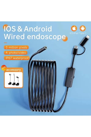 Endoskop Yılan Video Kamera Ios Ve Android Uyumlu Led’li 10 Metre 8 Mm Sert Kablo 2mp