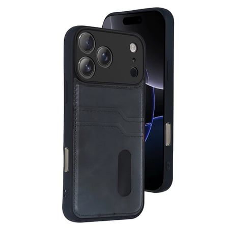 iPhone 17 Pro Sara Kartvizitli Deri Kılıf - Siyah