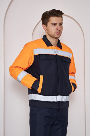 Orange Safety Turuncu Robalı Lacivert Soğuk Hava Mont Pantolon Takımı Su Ve Rüzgar İticili