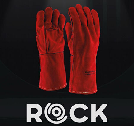  Flamefox-R-GB Rock Safety Kırmızı Deri Kaynakçı Eldiveni