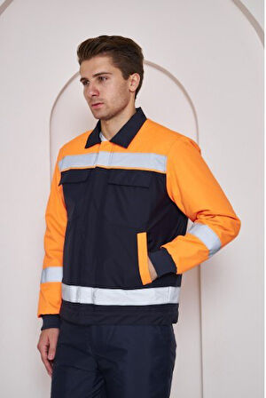 Orange Safety Turuncu Robalı Lacivert Soğuk Hava Mont Pantolon Takımı Su Ve Rüzgar İticili