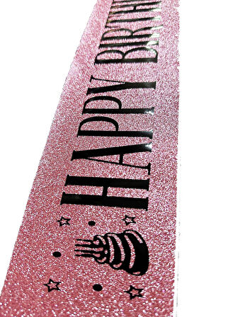 Pembe Siyah Happy Birthday Simli Kuşak Kemer