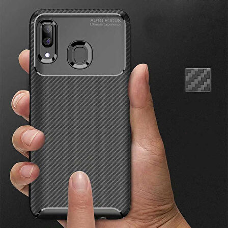 Samsung Galaxy A20 Uyumlu Kılıf Ultra Slim Fit Karbon Silikon