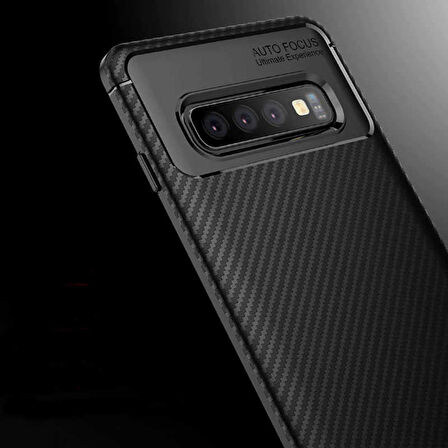Samsung Galaxy S10 Plus Uyumlu Kılıf Ultra Slim Fit Karbon Silikon