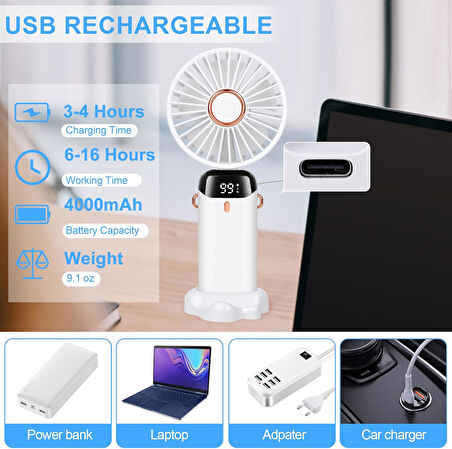 Portatif Soğutucu Dijital LED Mini El Fanı, USB Şarj, 800mAh - 5 Hız Ayarlı Katlanabilir Vantilatör
