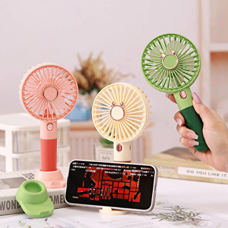Mini Vantilatör, 20cm, Sessiz, 3 Hız Ayarı, Telefon Tutucu Özellikli Portatif Soğutucu Fan PEMBE