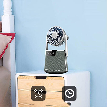 Mini Vantilatör & Güçlü Hoparlör, LED Göstergeli USB/AUX/FM Destekli, 4000mAh Bataryalı Soğutucu Fan