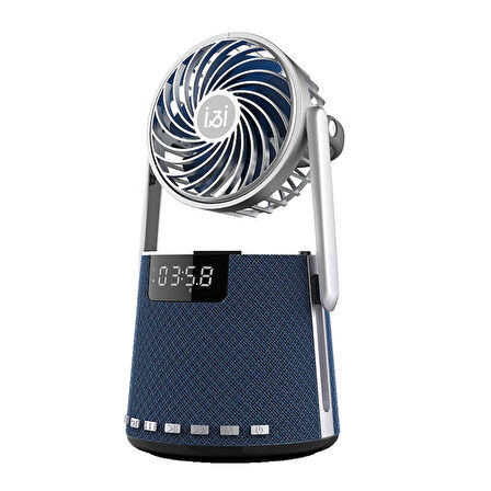 Mini Vantilatör & Güçlü Hoparlör, LED Göstergeli USB/AUX/FM Destekli, 4000mAh Bataryalı Soğutucu Fan