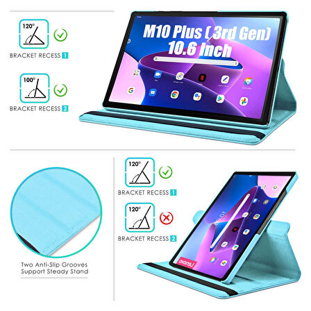 Lenovo Tab M10 Plus TB-125F-TB-128F 3.Nesil Uyumlu Kılıf Mikrofiber Astarlı Suni Deri 360 Derece Dönebilen Standlı Tablet Kılıfı
