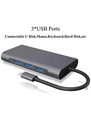 USB Tip C Hub Hdmı SD/TF Kart VGA RJ45 Ethernet 3.5mm Jack 10in1 Çevirici Çoklayıcı Adaptör