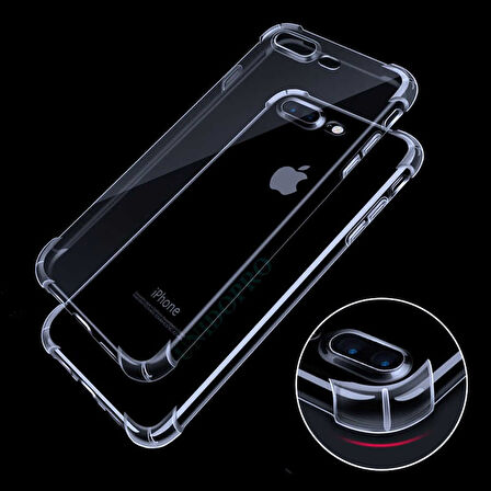 Apple iPhone 8 Plus Uyumlu Kılıf Şeffaf Köşelerde Darbelere Karşı Ultra Kalınlaştırılmış Darbe Korumalı Strong Cover
