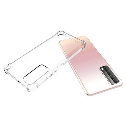 Huawei P Smart 2021 Uyumlu Kılıf Şeffaf Köşelerde Darbelere Karşı Ultra Kalınlaştırılmış Darbe Korumalı Strong Cover