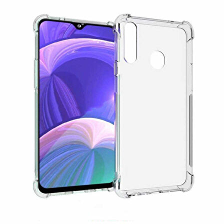 Samsung Galaxy A20S Uyumlu Kılıf Şeffaf Köşelerde Darbelere Karşı Ultra Kalınlaştırılmış Darbe Korumalı Strong Cover