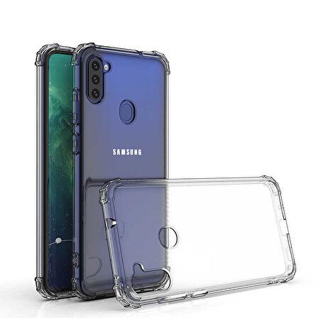 Samsung Galaxy M11 Uyumlu Kılıf Şeffaf Köşelerde Darbelere Karşı Ultra Kalınlaştırılmış Darbe Korumalı Strong Cover
