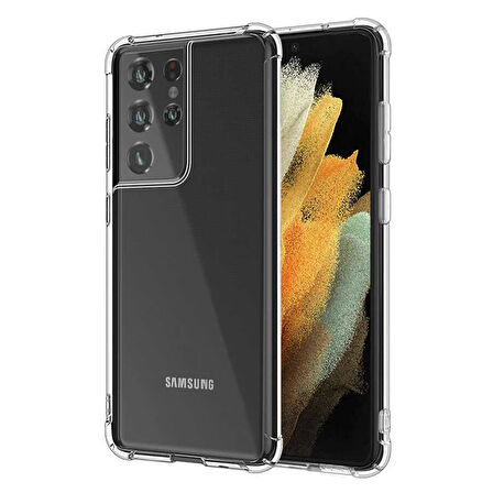 Samsung Galaxy S21 Ultra Uyumlu Kılıf Şeffaf Köşelerde Darbelere Karşı Ultra Kalınlaştırılmış Darbe Korumalı Strong Cover