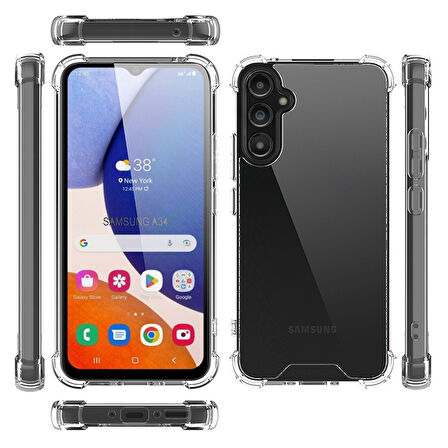Samsung Galaxy A34 Uyumlu Kılıf Şeffaf Köşelerde Darbelere Karşı Ultra Kalınlaştırılmış Darbe Korumalı Strong Cover