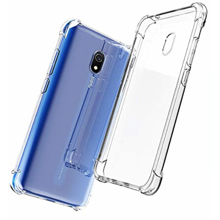 Xiaomi Redmi 8A Uyumlu Kılıf Şeffaf Köşelerde Darbelere Karşı Ultra Kalınlaştırılmış Darbe Korumalı Strong Cover