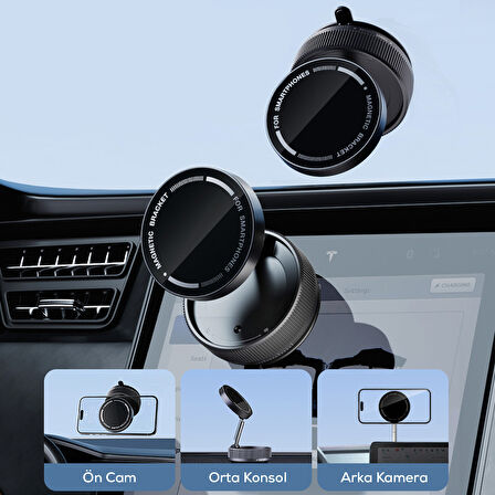 Araba Araç İçi & Ev İçi Vakumlu ve Manyetik Telefon Tutucu Cam, Metal, Ahşap Tüm Yüzeylere Uyumlu