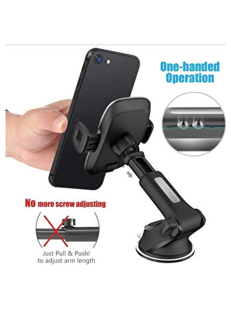 Oto Araba Araç İçi Telefon Tutucu Cam & Torpido üstü Teleskopik Güçlü Vantuzlu 360° Dönen Tutucu