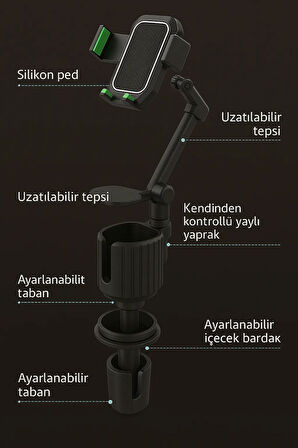 Universal Ayarlanabilir Yaylı Tabanlı Güçlü Oto Araba Araç İçi Bardak İçecek ve Telefon Tutucu