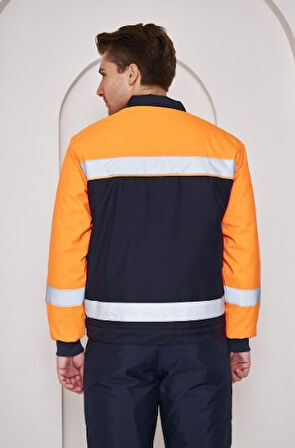 Orange Safety Turuncu Robalı Lacivert Soğuk Hava Mont Pantolon Takımı Su Ve Rüzgar İticili