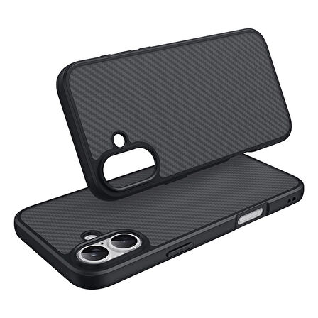 Apple iPhone 16 Uyumlu Kılıf İnce, Modern ve Şık MagSafe Şarj Uyumlu Karbon Fiber Tasarımlı