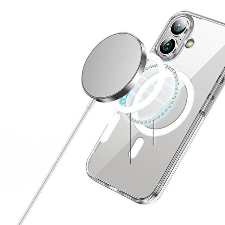 Apple iPhone 16 Uyumlu Kılıf MagSafe Şarj Uyumlu Şık ve İnce, Darbeye Dayanıklı Şeffaf Kapak