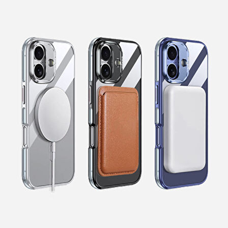 Apple iPhone 16 Plus Uyumlu Kılıf Açılabilir Stand Özellikli, Magsafe Şarj Destekli, Şeffaf Kapak