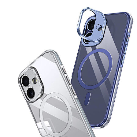 Apple iPhone 16 Plus Uyumlu Kılıf Açılabilir Stand Özellikli, Magsafe Şarj Destekli, Şeffaf Kapak