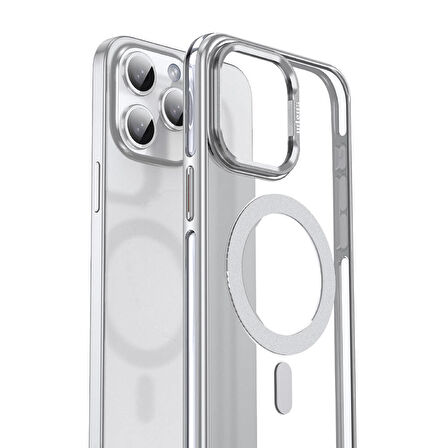 Apple iPhone 15 Pro Uyumlu Kılıf Açılabilir Stand Özellikli, Magsafe Şarj Destekli, Şeffaf Kapak