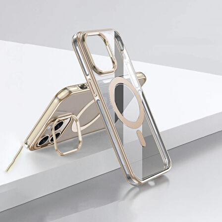 Apple iPhone 14 Pro Max Uyumlu Kılıf Açılabilir Stand Özellikli, Magsafe Şarj Destekli, Şeffaf Kapak