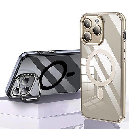 Apple iPhone 14 Pro Max Uyumlu Kılıf Açılabilir Stand Özellikli, Magsafe Şarj Destekli, Şeffaf Kapak