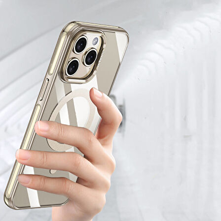 Apple iPhone 14 Pro Uyumlu Kılıf Açılabilir Stand Özellikli, Magsafe Şarj Destekli, Şeffaf Kapak