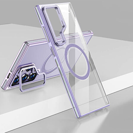 Samsung Galaxy S24 Ultra Uyumlu Kılıf Açılabilir Stand Özellikli, Magsafe Şarj Destekli Şeffaf Kapak