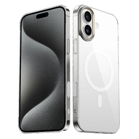 Apple iPhone 16 Plus Uyumlu Kılıf Estetik ve Dayanıklı, Magsafe Destekli Şeffaf Cam Kapak