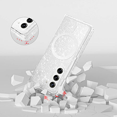 Samsung Galaxy Z Fold 6 Uyumlu Kılıf Şık ve Işıltılı Magsafe Şarj Destekli Şeffaf ve Mat Kapak