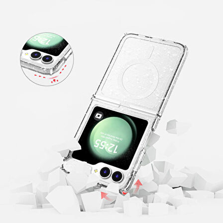 Samsung Galaxy Z Flip 6 Uyumlu Kılıf Şık ve Işıltılı Magsafe Şarj Destekli Şeffaf ve Mat Kapak