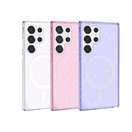 Samsung Galaxy S23 Ultra Uyumlu Kılıf Şık ve Işıltılı Magsafe Şarj Destekli Şeffaf ve Mat Kapak